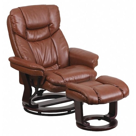 Brown Aged LeatherSoft Recliner & Curved Ottoman