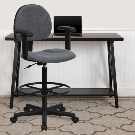 Contemporary Drafting Chair, 20" L 42-3/4" H, Adjustable Padded, Fabric Seat