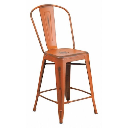 Distressed Orange Metal Stool, Material: Rubber