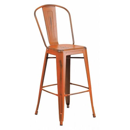 Distressed Orange Metal Stool, Material: metal