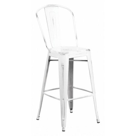 Distressed White Metal Stool, Seat Height Range: 30"