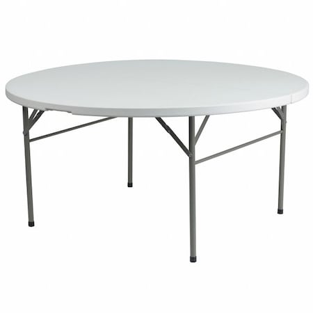 Round Folding Table, 60.5" W, 60.5" L, 29.5" H, Plastic Top, White