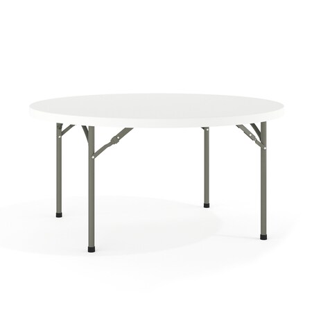 Round Wh 60Rnd Plastic Fold Table, 59.75" W, 59.75" L, 28.75" H, Plastic Top, White