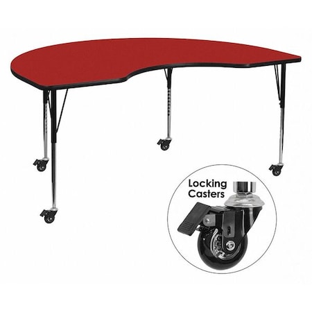 Kidney Table,Kidney Shp,Red,Lckng Cstrs,48x72", Laminate, Red