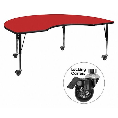 Kidney Table,Kidney Shp,Red,Lckng Cstrs,48x96", Laminate, Red