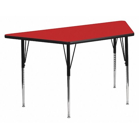 Trapezoid Activity Table, 22.5 W, 45 L, 30.25 H, Chrome, Laminate, Particleboard, Steel, Red