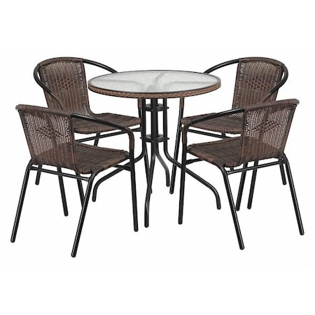 Round Table Set, Aluminum, Glass, Metal, Plastic, Rattan, Clear