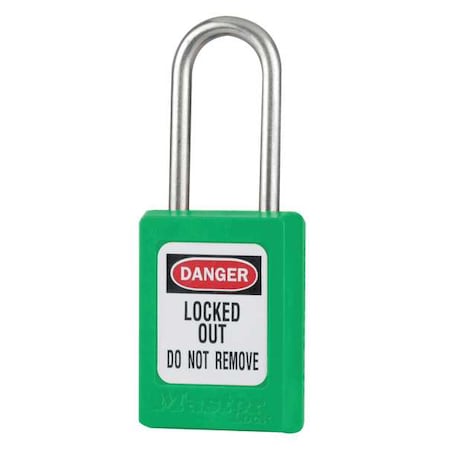 Lockout Padlock, Keyed Alike, Thermoplastic, Green, 1 1/2 in Shackle Height, 1 3/8 in Body Width