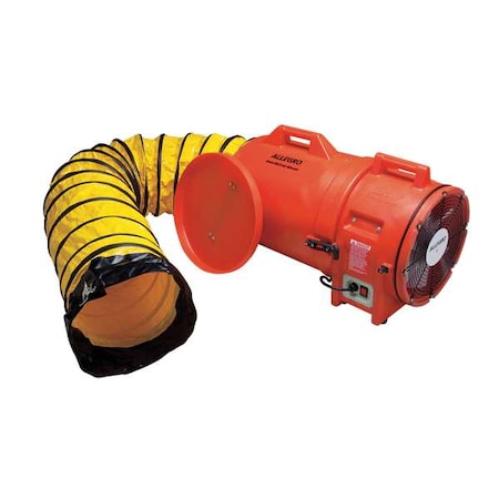 Confined Space Axial Blower Fan W/ Canister & 25 ft L Duct, 12 in Duct Dia, 115/230V AC