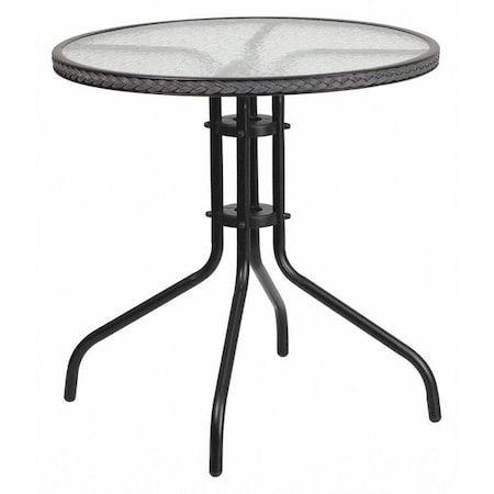 Round Glass Table,Gray Rattan Edging,Round,28", Aluminum, Glass, Metal, Plastic, Rattan, Steel