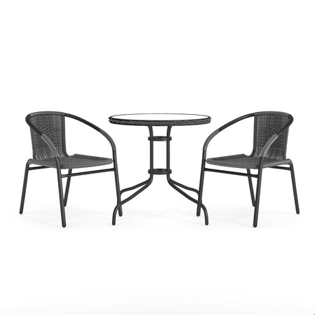 Round Table Set, Aluminum, Glass, Metal, Plastic, Rattan, Clear