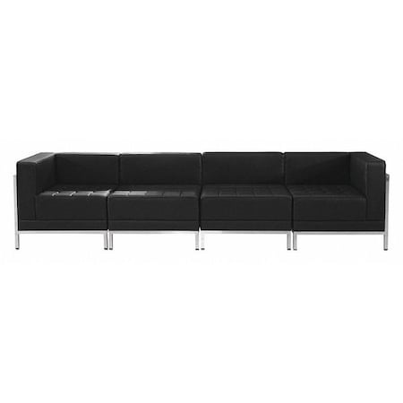 HERCULES Imagination Series Black LeatherSoft 4 Piece Lounge Set with Ganging Clips