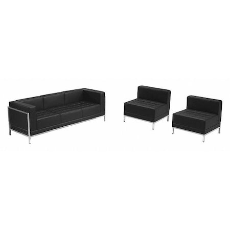 HERCULES Imagination Series Black LeatherSoft Sofa & Chair Set with Ganging Clips