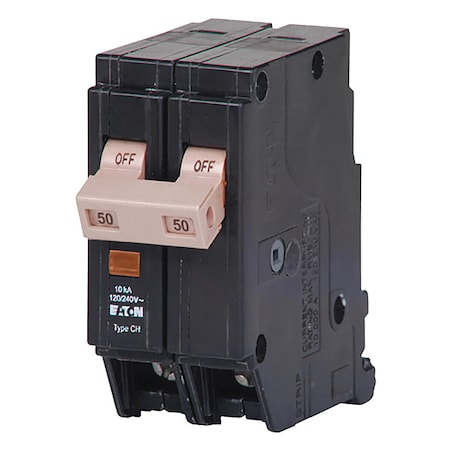 Circuit Breaker, CH Series, 50A, 2 Pole, 120/240V AC, 10kA