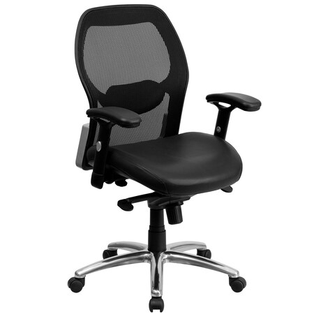 Contemporary Chair Mid-Back Exec Leather Chair,Black, Adjustable Arms, 17-3/4" to 21" Height