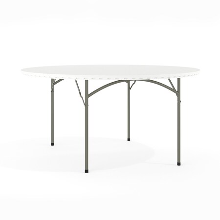 Round Folding Table, 60" W, 60" L, 29" H, Plastic Top, White