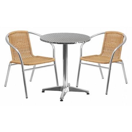 Round Table Set, Aluminum, Plastic, Rattan, Stainless Steel, Grey