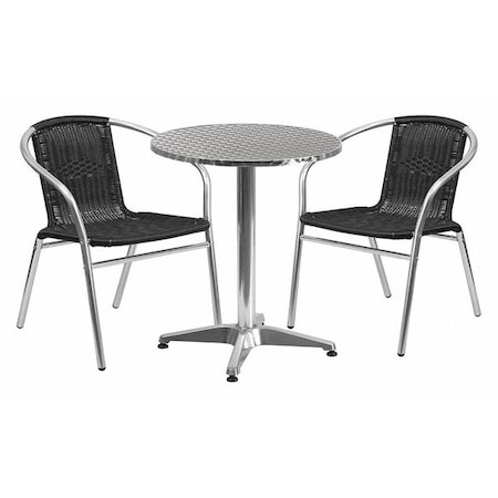 Round Table Set, Aluminum, Plastic, Rattan, Stainless Steel, Grey