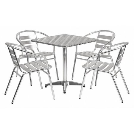 Square Table Set, 27.5 W, 27.5 L, 27.5 H, Aluminum, Plastic, Stainless Steel, Grey