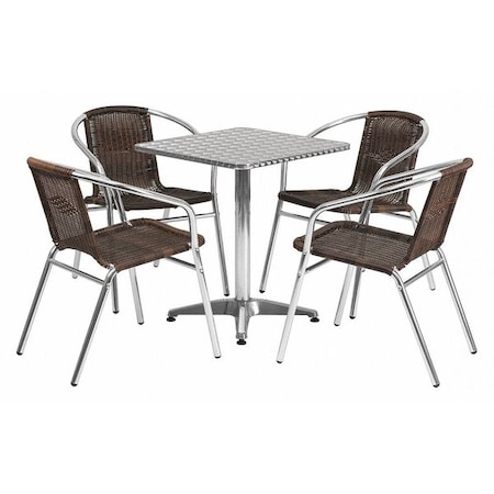 Square Table Set, Aluminum, Plastic, Rattan, Stainless Steel, Grey