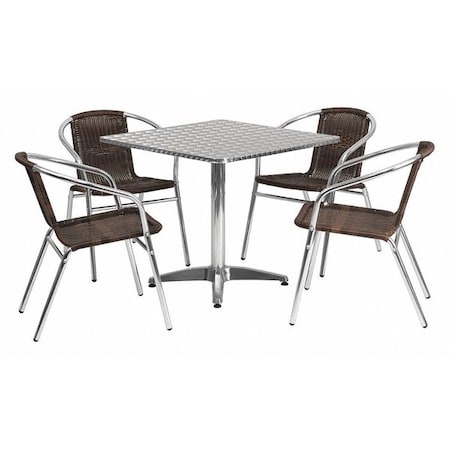 Square Table Set, Aluminum, Plastic, Rattan, Stainless Steel, Grey