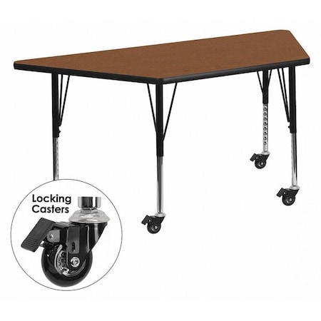 Trapezoid Activity Table, 22.5 W, 45 L, 25.5 H, Chrome, Laminate, Particleboard, Steel, Wood Grain