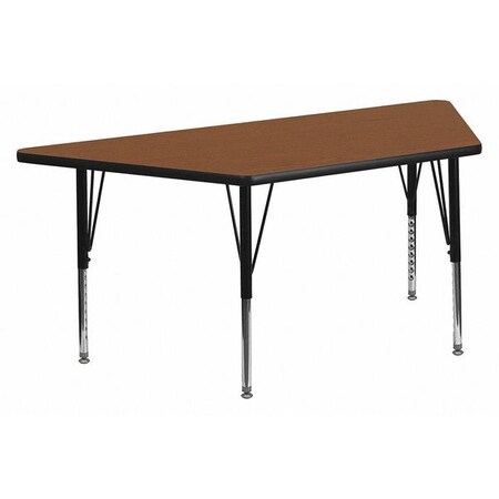 Trapezoid Activity Table, 22.5 W, 45 L, 25.25 H, Chrome, Laminate, Particleboard, Steel, Wood Grain