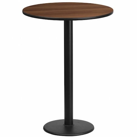 Round Walnut Lmnt Table Top,Round w/Base,24", 24" W, 24" L, 43.125" H, Laminate Top, Wood Grain