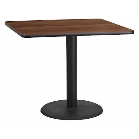 Square Walnut Table Top,Square w/Round Base,36", Laminate Top, Wood Grain