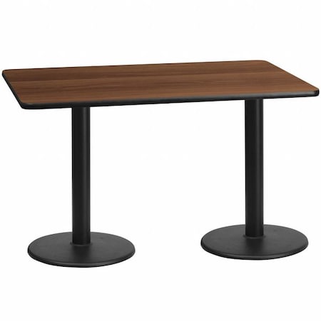 Rectangle Walnut Table,Rctngl w/Round Base,30"x60", Laminate Top, Wood Grain