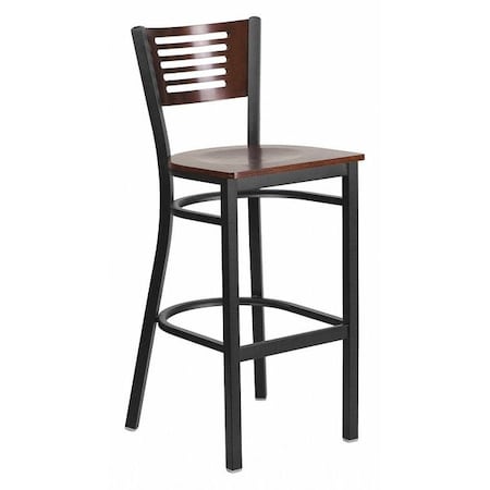 Slat Stool,Blk/Walnut,Wood Seat