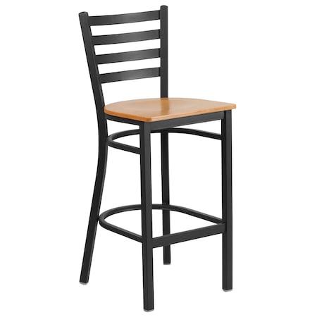 Restaurant Stool, Ladder Back, Nat Seat, Seat Height Range: 29"