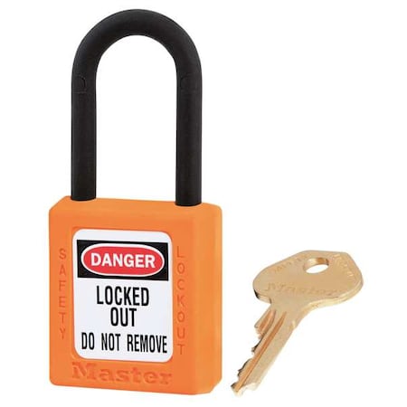 Lockout Padlock, Keyed Alike, Thermoplastic, Orange, 1 1/2 in Shackle Height, 1 1/2 in Body Width