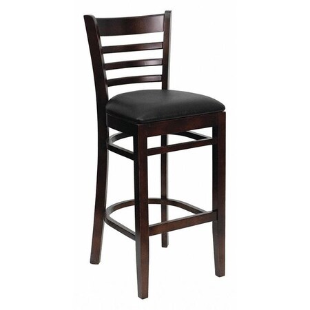 Wood Barstool, Walnut, Ladder Bck, Blk Vny, Seat Height Range: 31"