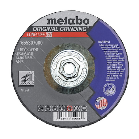 Grinding Wheel, T27, A24R, 4.5X1/4"X5/8"-11