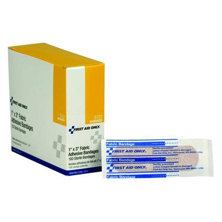 Adhesive Bandage, Strip Bandages, 1 in Wide, 3 in Length, Fabric, Not Metal Detectable, PK100