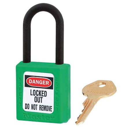Lockout Padlock, Keyed Alike, Thermoplastic, Green, 1 1/2 in Shackle Height, 1 1/2 in Body Width
