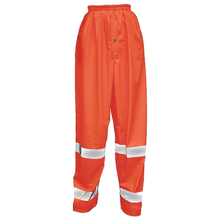 Hi-Visibility Rain Pants, Polyurethane, 28 in Inseam, Snaps Closure, Orange, Size S