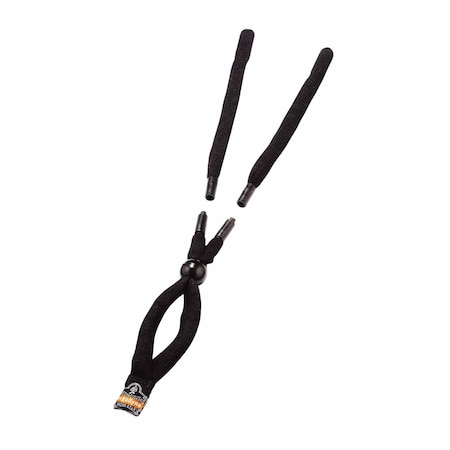 Breakaway Eyewear Lanyard, 12 in Length, Metal Detectable, Cotton, Slip On, Adjustable, Black