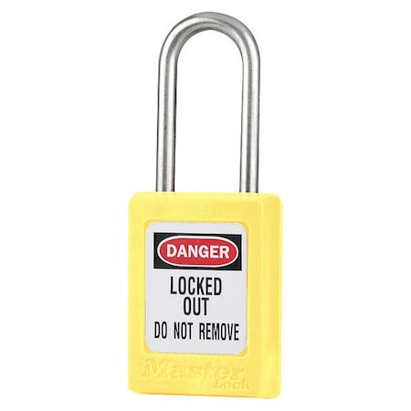 Lockout Padlock, Keyed Alike, Thermoplastic, Yellow, 1 1/2 in Shackle Height, 1 3/8 in Body Width