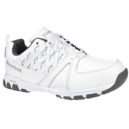 Men's Athletic Shoe, Steel Toe, Leather, Microfiber Upper, Rubber Outsole, Lace Up, White, 9 1/2 W