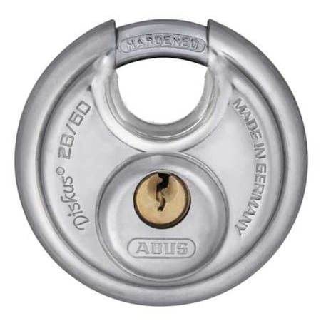 Padlock, Keyed Alike, Partially Hidden Shackle, Disc Stainless Steel Body, Steel Shackle