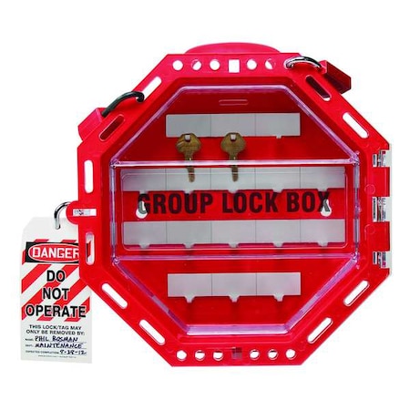 Group Lockout Box,42 Padlocks,Red,13in.H