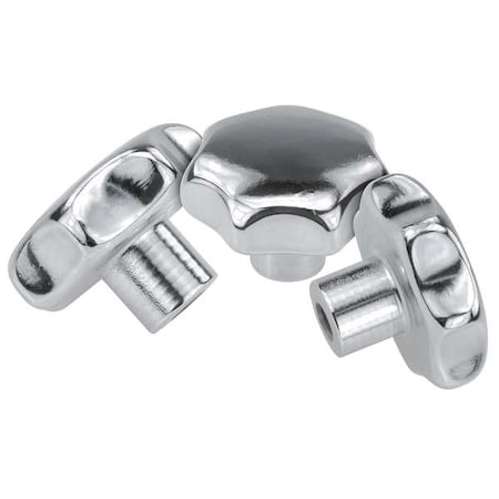Star Grip, Form: E, Tapped Blind Hole, DIN 6336, D=1/2-13, D1= 63, H=42, Stainless Steel Polished