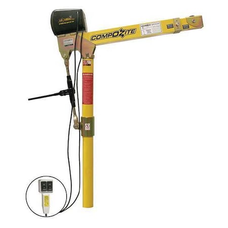Davit Crane, 1,200 lb Capacity, 22 in to 66 in Reach, 0 in to 540 in Lift Range, Yellow