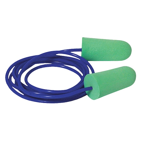 Disposable Foam Ear Plugs, Bullet Shape, 33 dB, Green, 100 PK