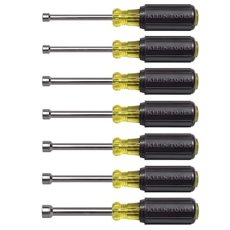 Hollow Shank Nut Driver Set, 3 in Shafts, Ergonomic Cushion Grip, Metric, 7-Piece