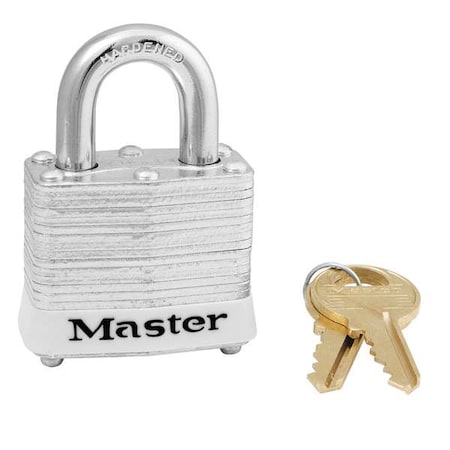 Lockout Padlock, Keyed Alike, Steel, White, 9/16 in Shackle Height, 1 9/16 in Body Width, 6 PK