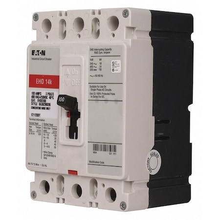 Molded Case Circuit Breaker, EHD Series, 40A, 3 Pole, 480V AC, 18kA at 240V AC