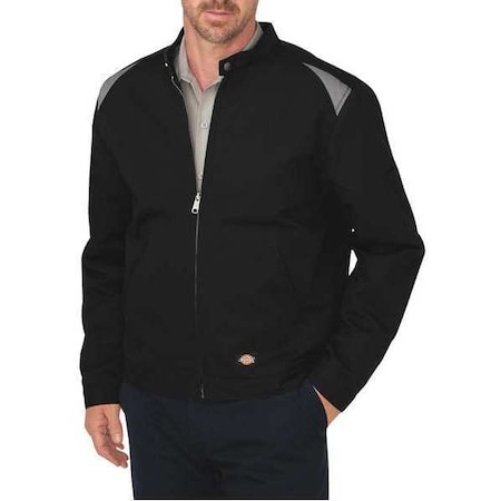 Men's Jacket, Twill, Polyester/Cotton, Zipper, Black/Silver, Xl